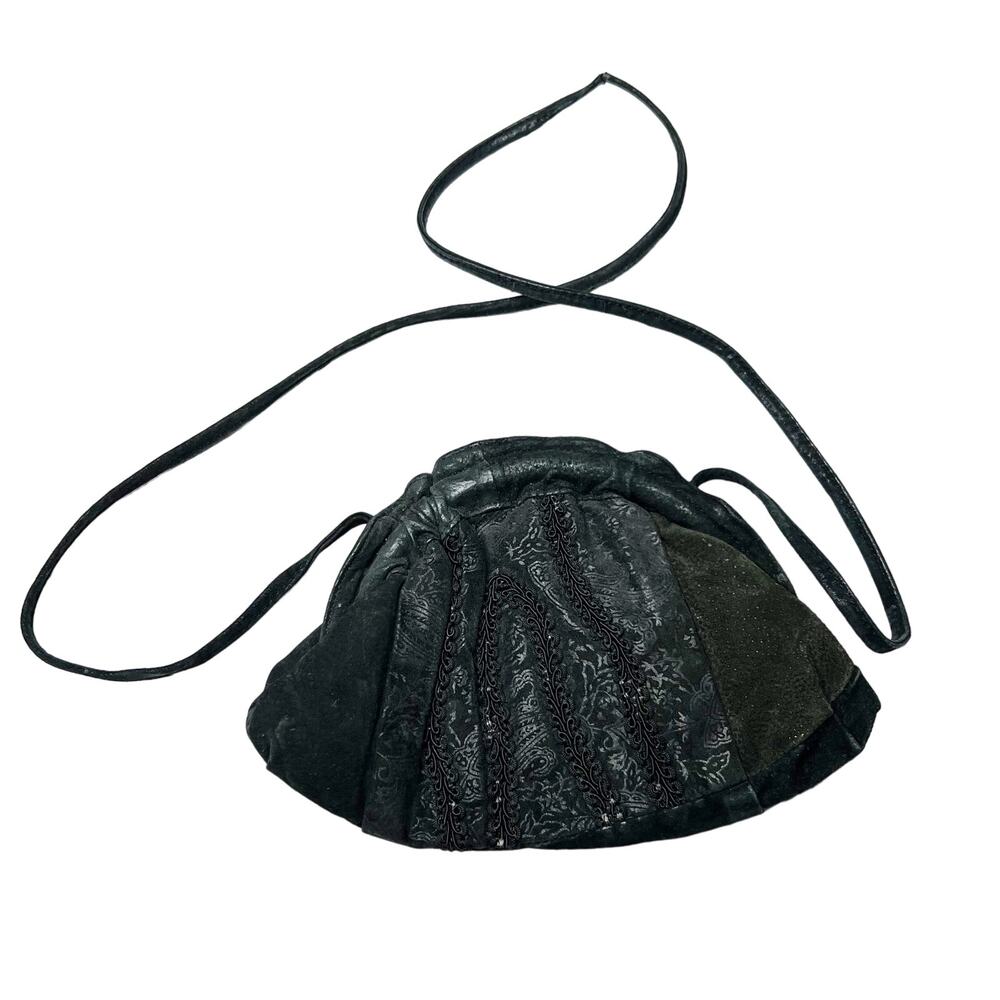 Chia Vintage Suede Crossbody Bag Black Genuine Leather Slim Strap